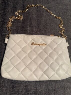 White Quilted Crossbody Bag with Gold Chain Strap